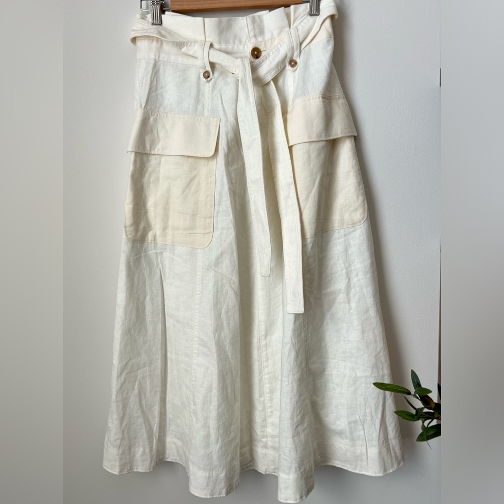 Banana Republic Cream and White Midi Skirt with Utility Pockets